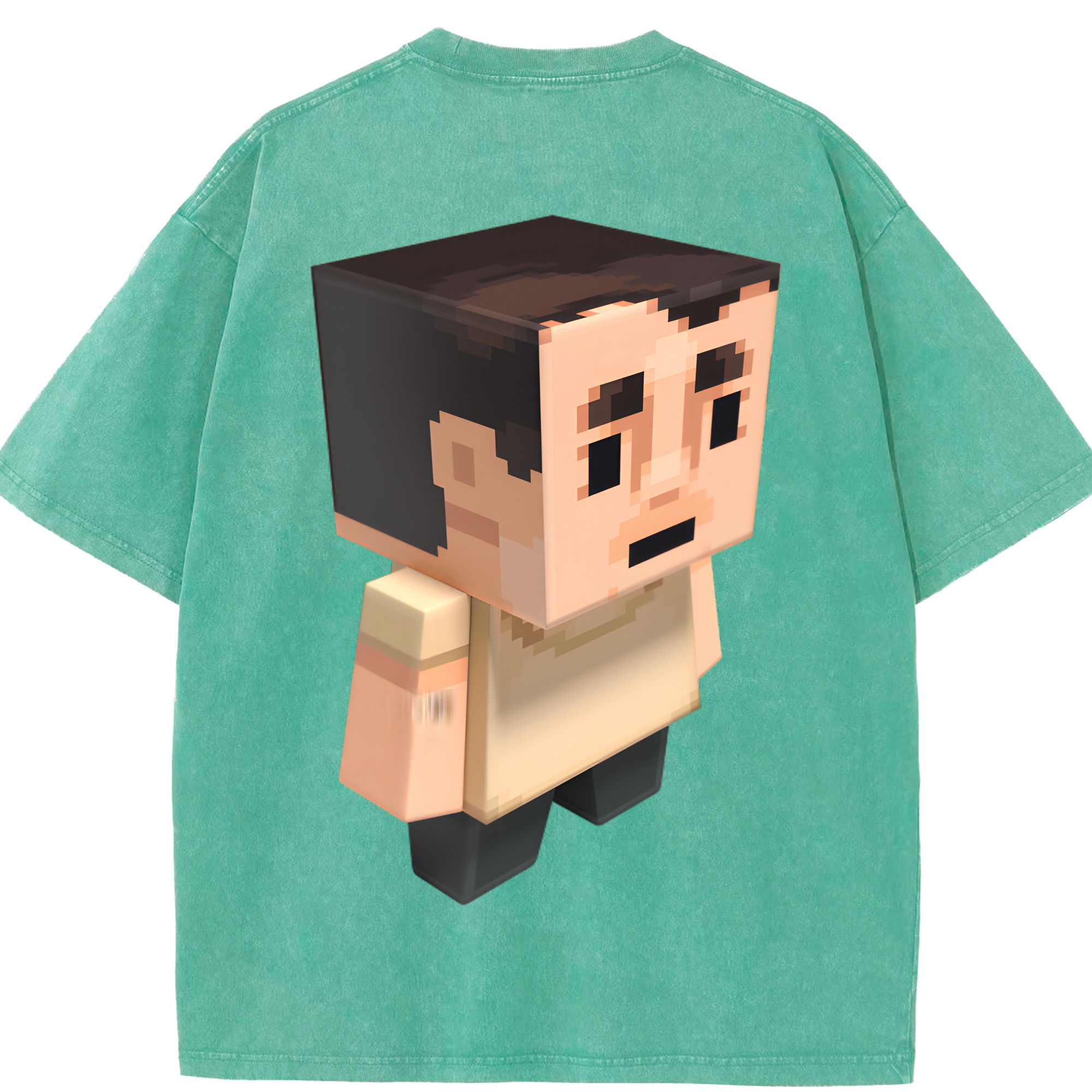 （画像用） マインクラフト ブロックの世界 Minecraft MC Block world 綿100% ヴィンテージ風 半袖Tシャツ（背面プリント）